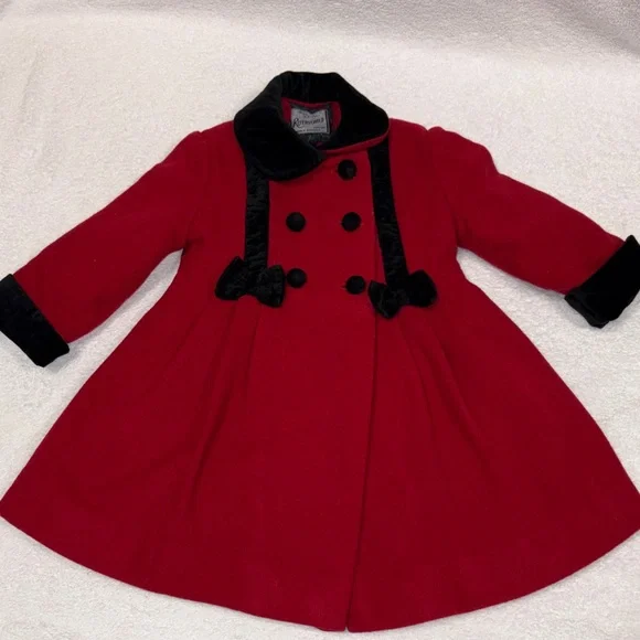 Rothschild Red wool Black velvet girls dress Coat 2t - Picture 1 of 8
